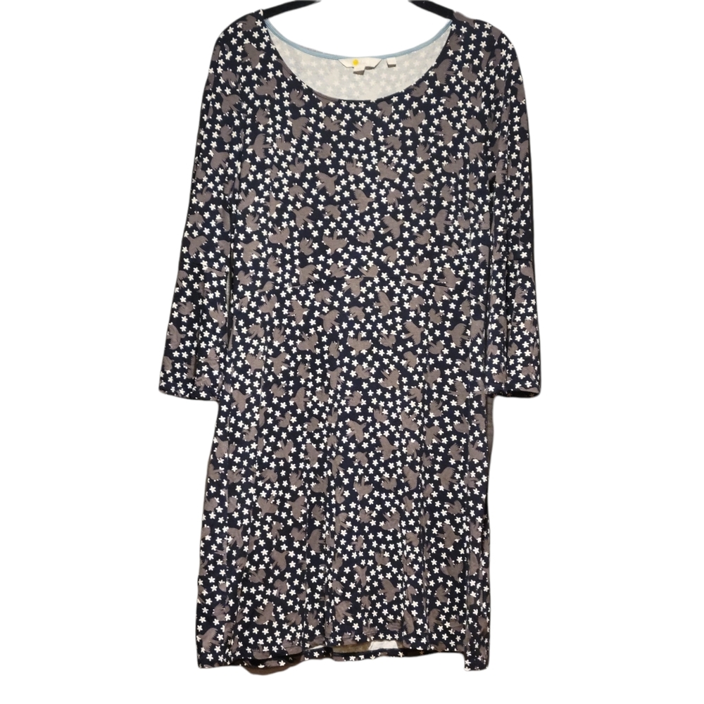 BODEN JENNIFER JERSEY DRESS DOVE PRINT BIRDS